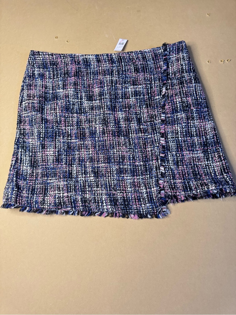 LOFT Navy & Pink Tweed Fringe Mini Skirt